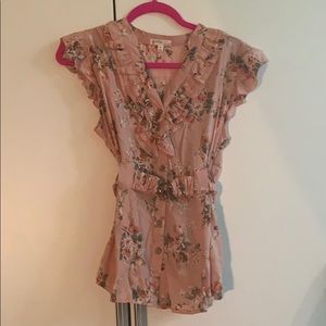 Flower belted blouse